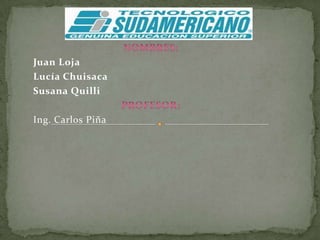 NOMBRES:   Juan Loja  Lucía Chuisaca Susana Quilli Profesor: Ing. Carlos Piña 