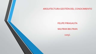 ARQUITECTURA GESTÍÓN DEL CONOCIMIENTO
FELIPE PIRAGAUTA
WILFRAN BELTRAN
1103J.
 