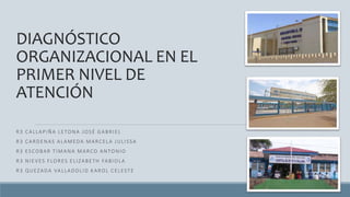 DIAGNÓSTICO
ORGANIZACIONAL EN EL
PRIMER NIVEL DE
ATENCIÓN
R3 CALLAPIÑA LETONA JOSÉ GABRIEL
R3 CARDENAS ALAMEDA MARCELA JULISSA
R3 ESCOBAR TIMANA MARCO ANTONIO
R3 NIEVES FLORES ELIZABETH FABIOLA
R3 QUEZADA VALLADOLID KAROL CELESTE
 