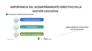 IMPORTANCIA DEL ACOMPAÑAMIENTO DIRECTIVO EN LA
GESTIÓN EDUCATIVA
Logros objetivos instituciones
Con los docentes
 