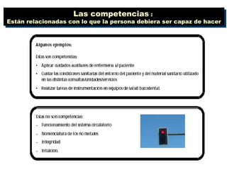 Las competencias  :  Están relacionadas con lo que la persona debiera ser capaz de hacer 