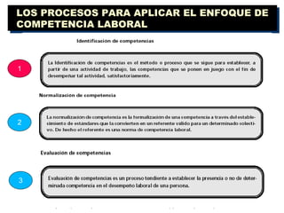 LOS PROCESOS PARA APLICAR EL ENFOQUE DE COMPETENCIA LABORAL 1 2 3 