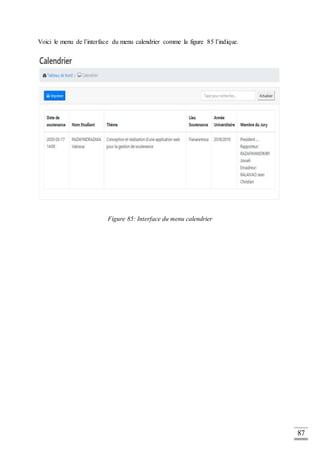 87
Voici le menu de l’interface du menu calendrier comme la figure 85 l’indique.
Figure 85: Interface du menu calendrier
 