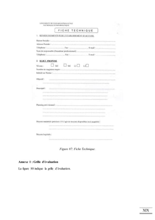 XIX
Figure 87: Fiche Technique.
Annexe 1 : Grille d’évaluation
La figure 88 indique la grille d’évaluation.
 