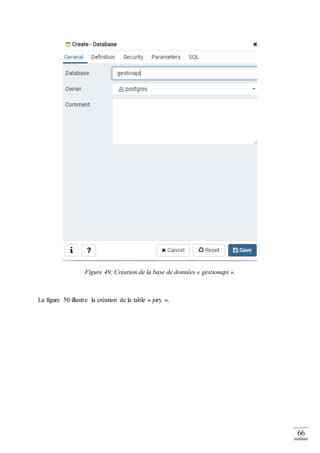 66
Figure 49; Création de la base de données « gestionapi ».
La figure 50 illustre la création de la table « jury ».
 