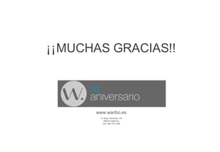 www.waribo.es
C/ Islas Canarias, 34
46023 Valencia
Telf. 963 374 338
¡¡MUCHAS GRACIAS!!
 
