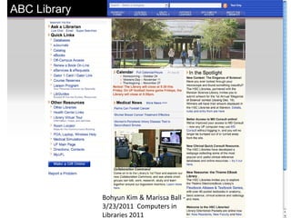 ABC Library




              Bohyun Kim & Marissa Ball -
              3/23/2011 Computers in
              Libraries 2011
 