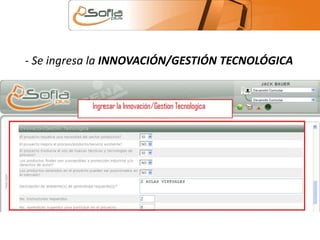 - Se ingresa la INNOVACIÓN/GESTIÓN TECNOLÓGICA 
 