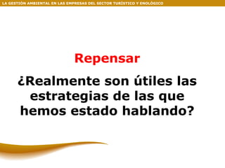 Repensar ¿Realmente son útiles las estrategias de las que hemos estado hablando? LA GESTIÓN AMBIENTAL EN LAS EMPRESAS DEL SECTOR TURÍSTICO Y ENOLÓGICO 