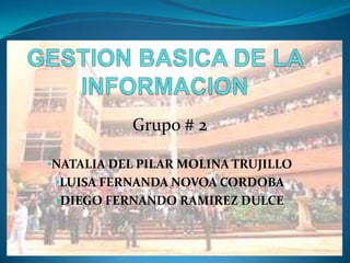 Grupo # 2
•NATALIA DEL PILAR MOLINA TRUJILLO
•LUISA FERNANDA NOVOA CORDOBA
•DIEGO FERNANDO RAMIREZ DULCE
 