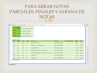 PARA MIRAR NOTAS
PARCIALES, FINALES Y SABANA DE
             NOTAS
              
 