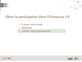 Gérer la participation dans l'Entreprise 2.0

          Lancer votre projet
          Mobiliser
          Animer vos communautés




                                               18
 