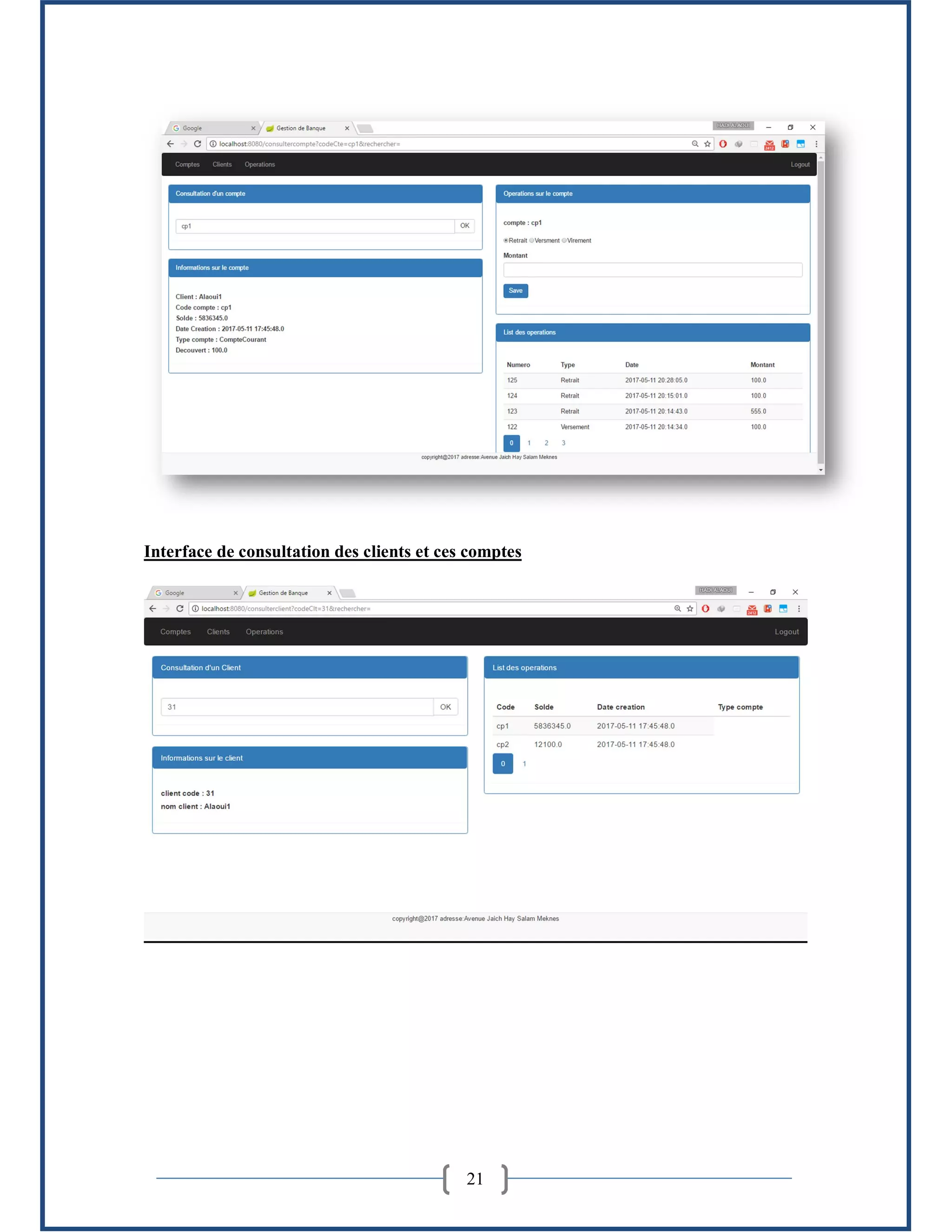 21
Interface de consultation des clients et ces comptes
 
