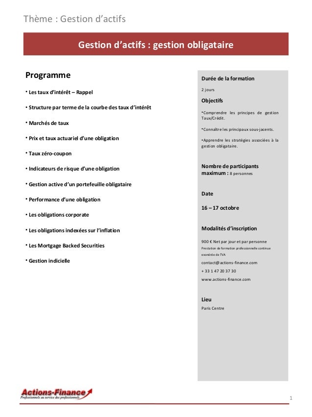 Formation Gestion d’actifs gestion obligataire