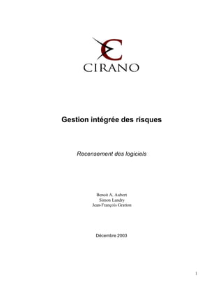 1
Gestion intégrée des risques
Recensement des logiciels
Benoit A. Aubert
Simon Landry
Jean-François Gratton
Décembre 2003
 