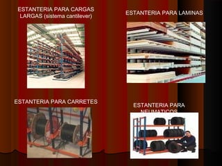 ESTANTERIA PARA CARGAS
LARGAS (sistema cantilever)
ESTANTERIA PARA LAMINAS
ESTANTERIA PARA CARRETES
ESTANTERIA PARA
NEUMATICOS
 