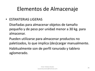 TOMA DE INVENTARIOSComparación entre existencia física y saldo del kardex contable.Se debe realizar por lo menos 1 vez al año.Para realizarlo es indispensable tener el saldo del kardex con el cual comparar, de lo contrario seria simplemente un conteo que tendría vigencia solo de 1 día.Emer Toledo Alcedo sesarsoluciones@hotmail.com33