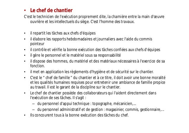 Fiche metier chef de chantier