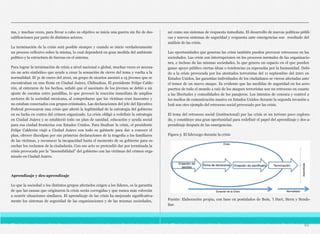 ma, y muchas veces, para llevar a cabo su objetivo se inicia una guerra sin fin de des-
calificaciones por parte de distintos actores.
La terminación de la crisis será posible siempre y cuando se inicie verdaderamente
un proceso reflexivo sobre la misma, lo cual dependerá en gran medida del ambiente
político y la estructura de fuerzas en el sistema.
Para lograr la terminación de crisis a nivel nacional o global, muchas veces es necesa-
rio un acto simbólico que ayude a crear la sensación de cierre del tema y vuelta a la
normalidad. El 31 de enero del 2010, un grupo de sicarios asesinó a 15 jóvenes que se
encontraban en una fiesta en Ciudad Juárez, Chihuahua. El presidente Felipe Calde-
rón, al enterarse de los hechos, señaló que el asesinato de los jóvenes se debió a un
ajuste de cuentas entre pandillas, lo que provocó la reacción inmediata de amplios
sectores de la sociedad mexicana, al comprobarse que las víctimas eran inocentes y
no estaban conectados con grupos criminales. Las declaraciones del jefe del Ejecutivo
Federal provocaron una crisis que afectó la legitimidad de la estrategia del gobierno
en su lucha en contra del crimen organizado. La crisis obligó a redefinir la estrategia
en Ciudad Juárez y se estableció todo un plan de sanidad, educación y ayuda social
para esa ciudad fronteriza con Estados Unidos. Para finalizar la crisis, el presidente
Felipe Calderón viajó a Ciudad Juárez con todo su gabinete para dar a conocer el
plan, ofrecer disculpas por sus primeras declaraciones de la tragedia a los familiares
de las víctimas, y reconocer la incapacidad hasta el momento de su gobierno para es-
cuchar los reclamos de la ciudadanía. Con ese acto se pretendió dar por terminada la
crisis provocada por la “insensibilidad” del gobierno con las víctimas del crimen orga-
nizado en Ciudad Juárez.
Aprendizaje y des-aprendizaje
Lo que la sociedad o los distintos grupos afectados exigen a los líderes, es la garantía
de que las causas que originaron la crisis serán corregidas y que nunca más volverán
a ocurrir situaciones similares. El aprendizaje de las crisis ha mejorado significativa-
mente los sistemas de seguridad de las organizaciones y de las mismas sociedades,
así como sus sistemas de respuesta inmediata. El desarrollo de nuevas políticas públi-
cas y nuevos sistemas de seguridad y respuesta ante emergencias son resultado del
análisis de las crisis.
Las oportunidades que generan las crisis también pueden provocar retrocesos en las
sociedades. Las crisis son interrupciones en los procesos normales de las organizacio-
nes, e incluso de las mismas sociedades, lo que genera un espacio en el que pueden
ganar apoyo público ciertas ideas o tendencias ya superadas por la humanidad. Debi-
do a la crisis provocada por los atentados terroristas del 11 septiembre del 2001 en
Estados Unidos, las garantías individuales de los ciudadanos se vieron afectadas ante
el temor de un nuevo ataque. Es evidente que las medidas de seguridad en los aero-
puertos de todo el mundo a raíz de los ataques terroristas son un retroceso en cuanto
a las libertades y comodidades de los pasajeros. Los intentos de censura y control a
los medios de comunicación masiva en Estados Unidos durante la segunda invasión a
Irak son otro ejemplo del retroceso social provocado por las crisis.
El tema del retroceso social (institucional) por las crisis es un terreno poco explora-
do, y constituye una gran oportunidad para redefinir el papel del aprendizaje y des-a-
prendizaje después de las emergencias.
Figura 5 El liderazgo durante la crisis
Fuente: Elaboración propia, con base en postulados de Boin, ’t Hart, Stern y Sunde-
lius
92
 