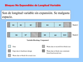 Bloques No Expandidos de Longitud Variable Son de longitud variable sin expansión. Se malgasta espacio. 