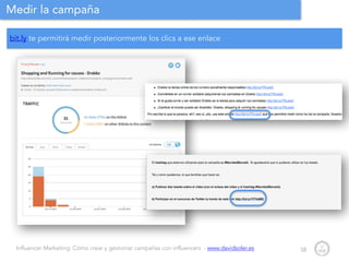 Influencer Marketing: Cómo crear y gestionar campañas con influencers - www.davidsoler.es
Medir la campaña
58
bit.ly te permitirá medir posteriormente los clics a ese enlace
 