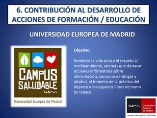 5. CONTRIBUCIÓN Y APOYO A LA EXPRESIÓN CULTURAL / ARTETELEFÓNICA“Viaje al interior de la Cultura”:Proyectoquepermiteconocerlosrínconessecretos de lasinstitucionesculturalesespañolas, a través de visitasguiadas en horarionocturno, con la participación de especialistas de máximonivelencargados de explicarlosdetallesmásocultos e interesantes de cada edificio (Museo del Prado, la Casa de América en Madrid, el Teatro Real de Madrid, etc).Los clientesinteresadospuedenparticipar en elsorteo de visitas, registrandose a través de la página web de Telefónica.