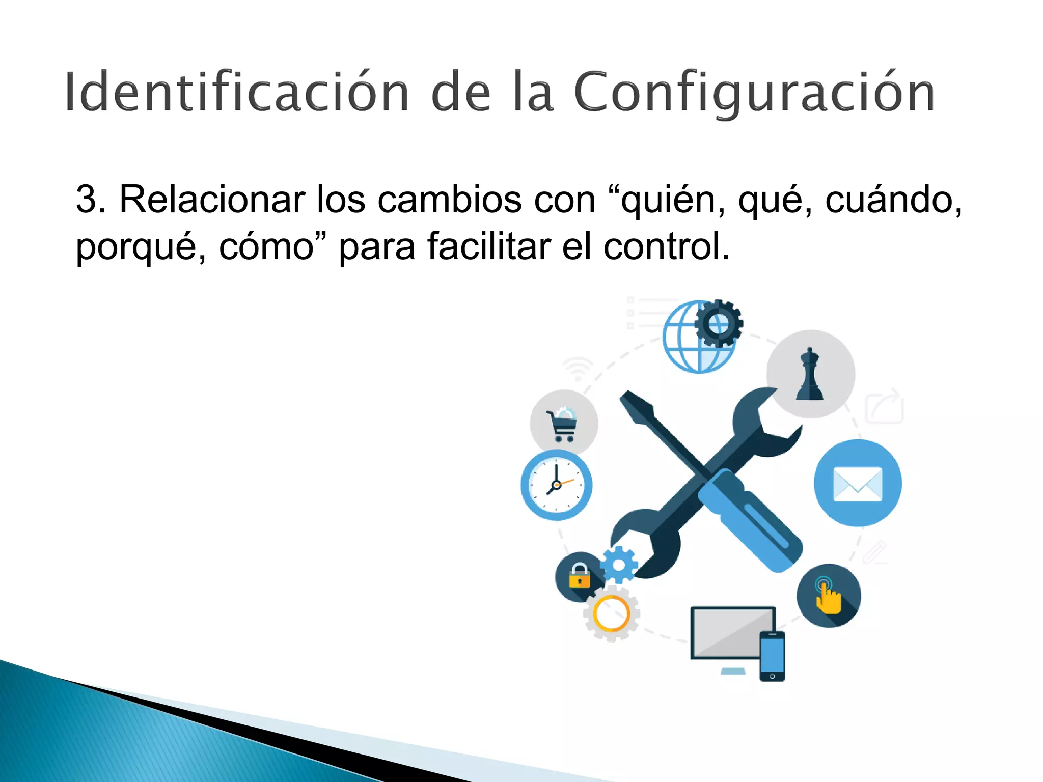 3. Relacionar los cambios con “quién, qué, cuándo,
porqué, cómo” para facilitar el control.
 