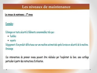 Les niveaux de maintenance
 
