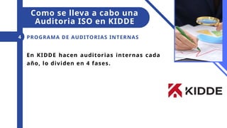 En KIDDE hacen auditorias internas cada
año, lo dividen en 4 fases.
PROGRAMA DE AUDITORIAS INTERNAS
4
Como se lleva a cabo una
Auditoria ISO en KIDDE
 