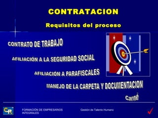 CONTRATACION
              Requisitos del proceso




FORMACIÓN DE EMPRESARIOS   Gestión de Talento Humano
INTEGRALES
 