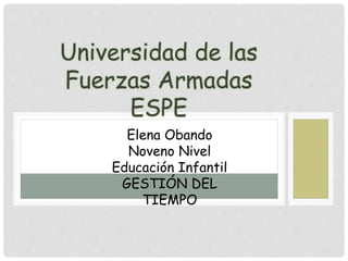 Universidad de las
Fuerzas Armadas
ESPE
Elena Obando
Noveno Nivel
Educación Infantil
GESTIÓN DEL
TIEMPO
 