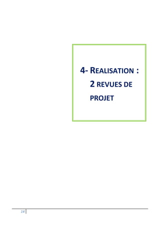 14
4- REALISATION :
2 REVUES DE
PROJET
 