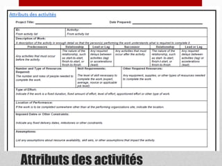 Attributs des activités

 