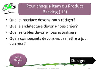 Les supports de coursdisponibles sur le wiki suivant:Les supports de coursLes liens vers les sites de référenceLes photos prises lors de la sessionDes outils Scrum téléchargeablesLe Wiki permettra également de poursuivre votre formation au-delà de ces 3 journées:Nous partagerons nos adressesVous pourrez me contacter pour toute question lors de votre mise en “production” par ce biais.Le Wiki est une zone d’échange privée et les droits seront gérés par votre serviteur.GDP avec Scrum │ © Pierre E. Neishttp://scrumcenterlux.pbworks.com92