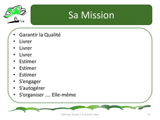 Tuckman: les phases de dévelopement© Bruce Tuckman 'Forming Storming' concept 1965. Diagram Alan ChapmanGDP avec Scrum │ © Pierre E. Neis54