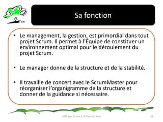 Sa fonctionIl demande le produitIl contracte l’organisation pour le développement de son produitTypiquement, il s’agit d’un responsable qui achète un développement de produit par un sous-traitant.Dans les projets internes, il s’agit principalement du sponsor au projet, c’est à dire la personne validant le projet et le budget.GDP avec Scrum │ © Pierre E. Neis60