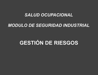 SALUD OCUPACIONAL

MODULO DE SEGURIDAD INDUSTRIAL



    GESTIÓN DE RIESGOS
 