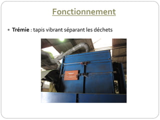 Fonctionnement
 Trémie : tapis vibrant séparant les déchets
 