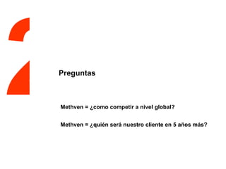 Methven = ¿como competir a nivel global? Methven = ¿quién será nuestro cliente en 5 años más? 2 Preguntas 