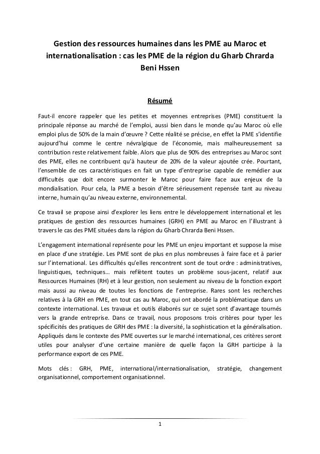 Gestion Des Ressources Humaines Dans Les Pme Au Maroc - 