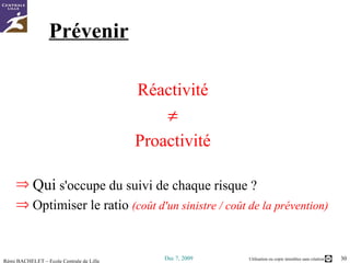 Prévenir Réactivité     Proactivité   Qui  s'occupe du suivi de chaque risque ? Optimiser le ratio  (coût d'un sinistre / coût de la prévention) 