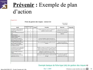 Prévenir  :  Exemple de plan d’action Exemple basique de fiche-type (xls) de gestion des risques  ici  
