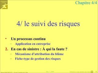 4/ le suivi des risques Un processus continu Application en entreprise En cas de sinistre : À qui la faute ? Mécanisme d’attribution du blâme Fiche-type de gestion des risques  Chapitre 4/4 