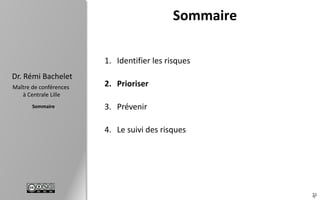 23
Sommaire
Dr. Rémi Bachelet
Maître de conférences
à Centrale Lille
Sommaire
2
1. Identifier les risques
2. Prioriser
3. Prévenir
4. Le suivi des risques
 