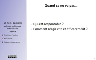 57
 Réactivité et Proactivité
 A qui la faute ?
 Risques ... et opportunités
Chapitre 4
Dr. Rémi Bachelet
Maître de conférences
à Centrale Lille
− Qui est responsable ?
− Comment réagir vite et efficacement ?
Quand ca ne va pas…
.
 