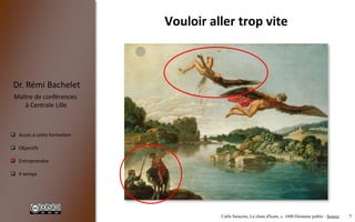 7
 Accès à cette formation
 Objectifs
 Entreprendre
 4 temps
Dr. Rémi Bachelet
Maître de conférences
à Centrale Lille
Carlo Saraceni, La chute d'Icare, c. 1600 Domaine public - Source
Vouloir aller trop vite
.
 