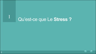 Qu’est-ce que Le Stress ?
I
2
 