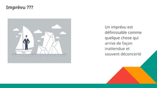 Imprévu ???
Un imprévu est
définissable comme
quelque chose qui
arrive de façon
inattendue et
souvent déconcerté
 