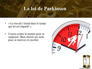 • « Le travail s’étend dans le temps
qui lui est imparti! »
• Course contre la montre pour se
surpasser. Bien choisir ses mots
pour se motiver et exceller.
copyright 2014 metcom
La loi de Parkinson
 