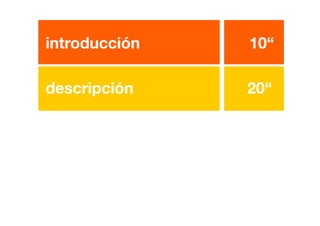 descripción 20“	
  	
  
introducción 10“
 